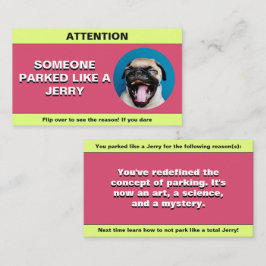 Personaliseer geparkeerd als een jerry, grappige p contactkaartje