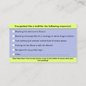 Personaliseer geparkeerd als een trol, grappige pa contactkaartje (Achterkant)