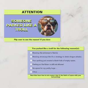 Personaliseer geparkeerd als een trol, grappige pa contactkaartje
