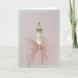 Personaliseer Glanzende gouden kaars, lichtrose Kaart