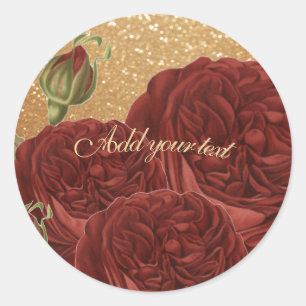 Personaliseer Glitter Gold en Red Roses Ronde Sticker
