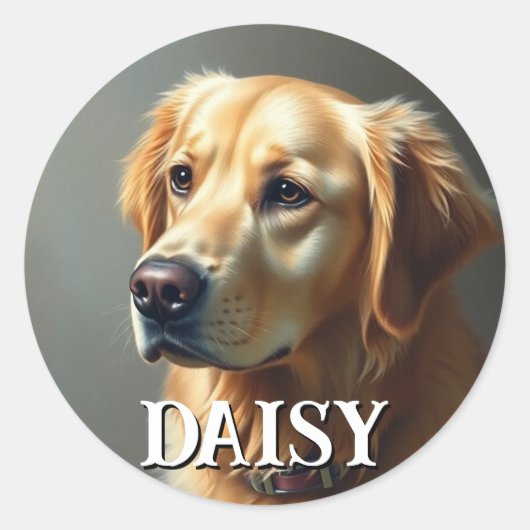 Personaliseer Golden Retriever Ronde Sticker (Voorkant)