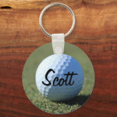 (Personaliseer) Golf Ball op Green close-up foto Sleutelhanger (Voorkant)