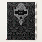 Personaliseer Gothic grijs Ornament & schedel Planner (Achterkant)