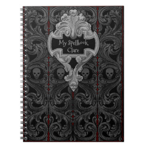 Personaliseer Gothic Grijs Ornament & Schedel Spel Notitieboek