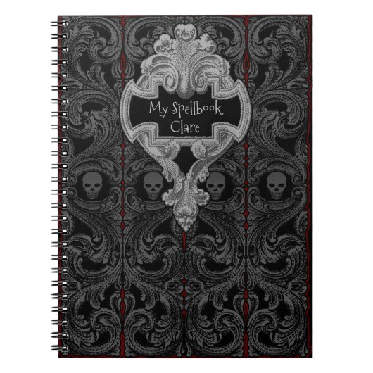 Personaliseer Gothic Grijs Ornament & Schedel Spel Notitieboek (Voorkant)