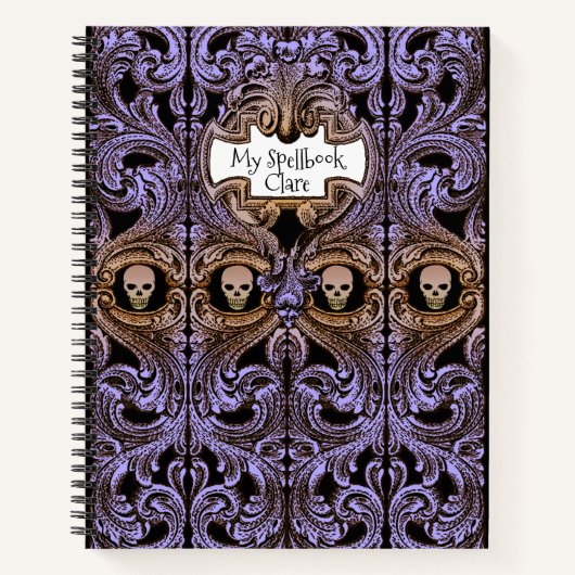 Personaliseer Gothic Paars sierboek & Skull Spellb Notitieboek (Voorkant)