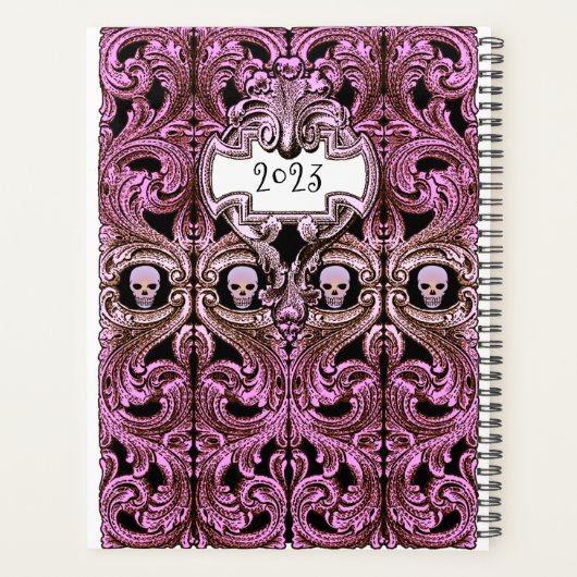 Personaliseer Gothic Paarse Ornament & schedel Planner (Achterkant)
