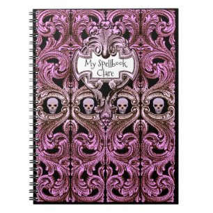 Personaliseer Gothic Paarse Ornament & Schedel Spe Notitieboek