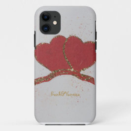 Personaliseer gouden vonken van rood hart Valentij iPhone 11 Hoesje