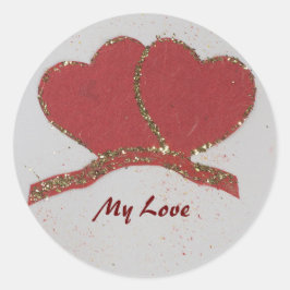 Personaliseer gouden vonken van rood hart Valentij Ronde Sticker