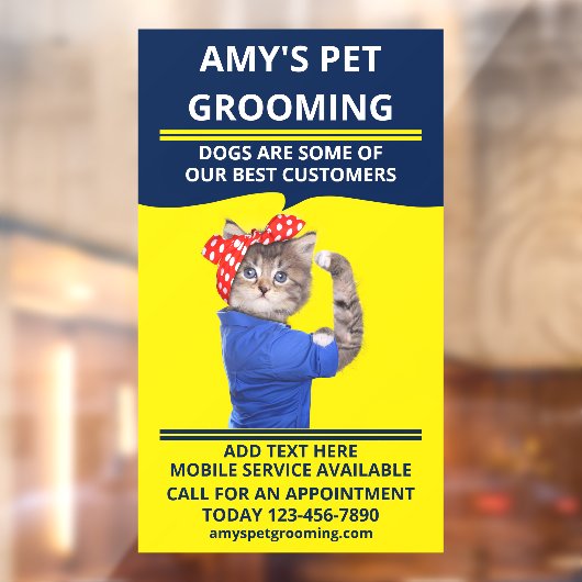 Personaliseer Grappige Dierenverzorging/Salon Wink Raamsticker (Vel 2)