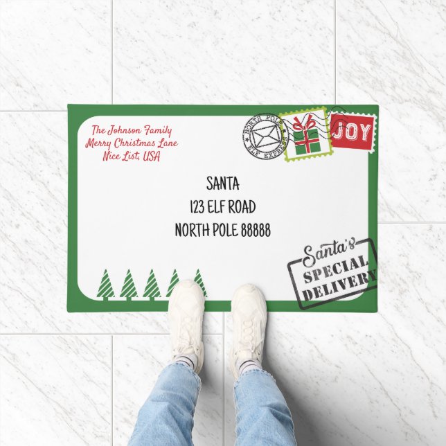 Personaliseer Groene Kerstman Letter Kerstmis Deurmat (Binnen)