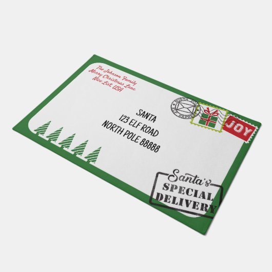 Personaliseer Groene Kerstman Letter Kerstmis Deurmat (Schuin)