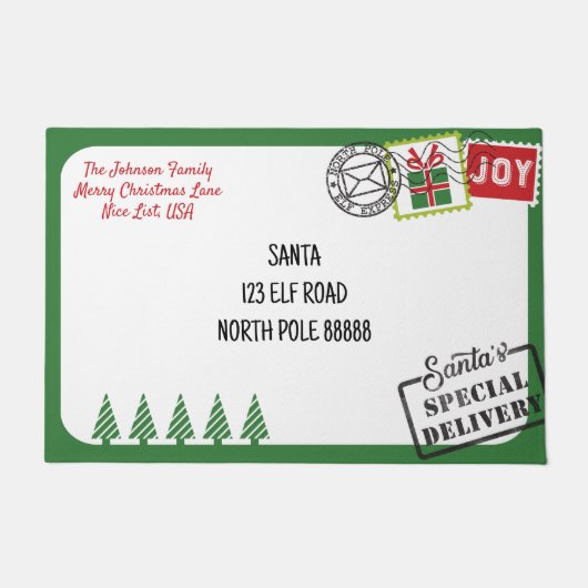 Personaliseer Groene Kerstman Letter Kerstmis Deurmat (Voorkant)