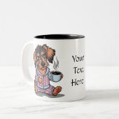 Personaliseer Grumpy Puppy Coffee Dachshund Dog Tweekleurige Koffiemok (Voorkant links)