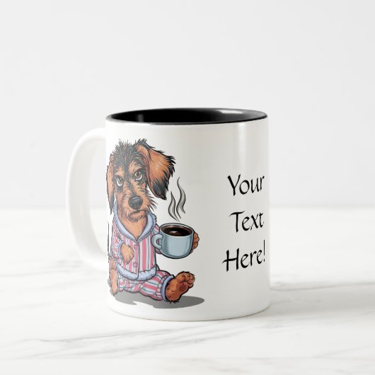 Personaliseer Grumpy Puppy Coffee Dachshund Dog Tweekleurige Koffiemok (Voorkant links)