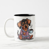 Personaliseer Grumpy Puppy Coffee Dachshund Dog Tweekleurige Koffiemok (Links)