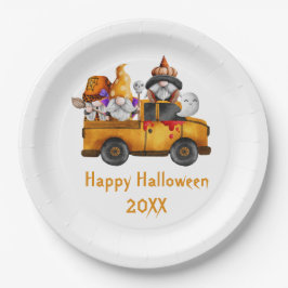 Personaliseer Halloween Gnomes Oranje Truck Papieren Bordje