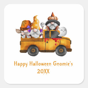 Personaliseer Halloween Gnomes Oranje Truck Vierkante Sticker