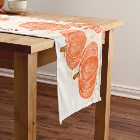 Personaliseer handgeschilderde Waterverf pompoenen Korte Tafelloper (Voorbeeld)