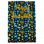 Personaliseer HANUKKAH Blue Gold Gift Bag Medium Cadeauzakje (Voorkant)