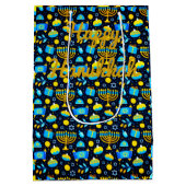 Personaliseer HANUKKAH Blue Gold Gift Bag Medium Cadeauzakje (Achterkant)