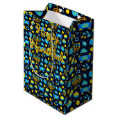 Personaliseer HANUKKAH Blue Gold Gift Bag Medium Cadeauzakje (Achterkant Gekanteld)