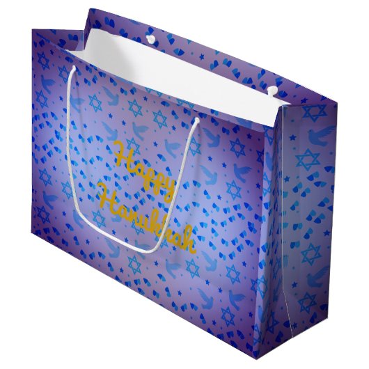 Personaliseer HANUKKAH Dove Gift Bag Groot Cadeauzakje (Voorkant Gekanteld)
