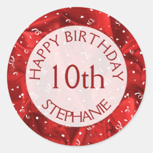 Personaliseer: "Happy Birthday" rode getextureerde Ronde Sticker