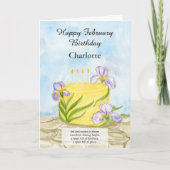 Personaliseer Happy February Irises Verjaardagstaa Kaart (Voorkant)