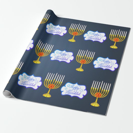 Personaliseer HAPPY HANUKKAH * Blauw * Inpakpapier (Uitgerold)