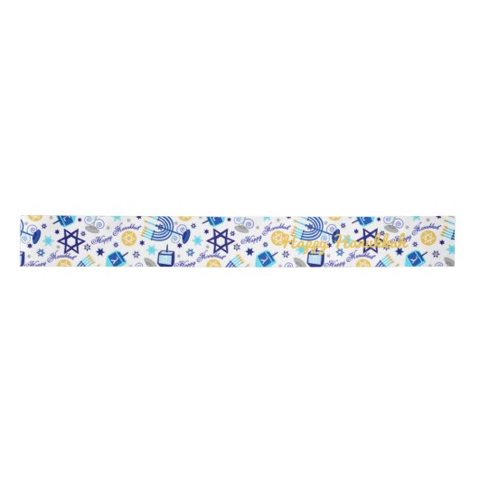 Personaliseer HAPPY HANUKKAH Holiday Wide Ribbon Satijnen Lint (Voorkant)