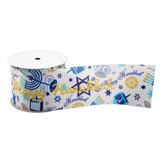 Personaliseer HAPPY HANUKKAH Holiday Wide Ribbon Satijnen Lint (Spoel)