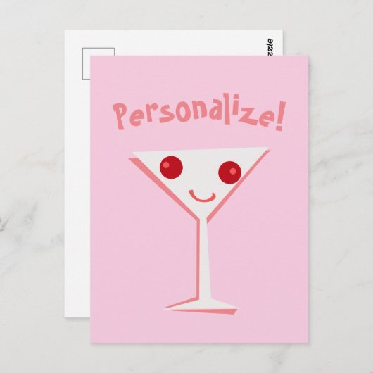 Personaliseer Happy Martini Pink Briefkaart (Voorkant / Achterkant)