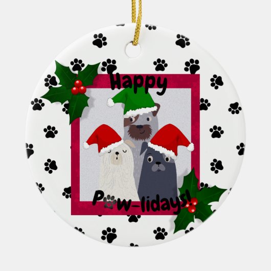 Personaliseer Happy Pawholidays Ornament Hondenlie (Voorkant)