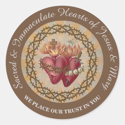 Personaliseer Harten van Jezus & Maria Rozen Doorn Ronde Sticker (Voorkant)