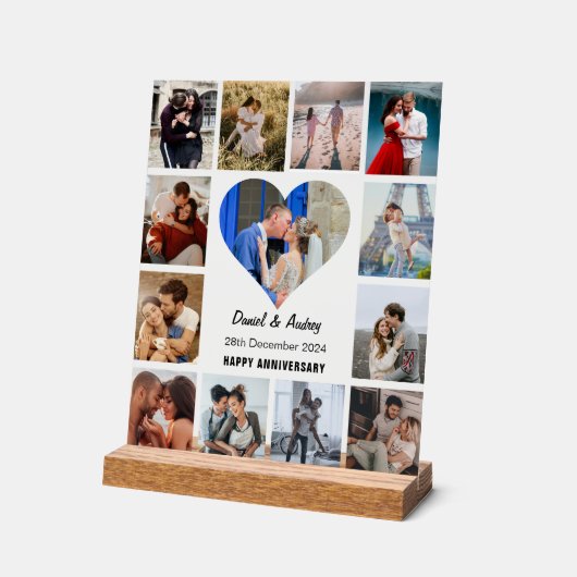Personaliseer Heart Photo Collage Jubileum Gift Acryl Bord (Hoek)