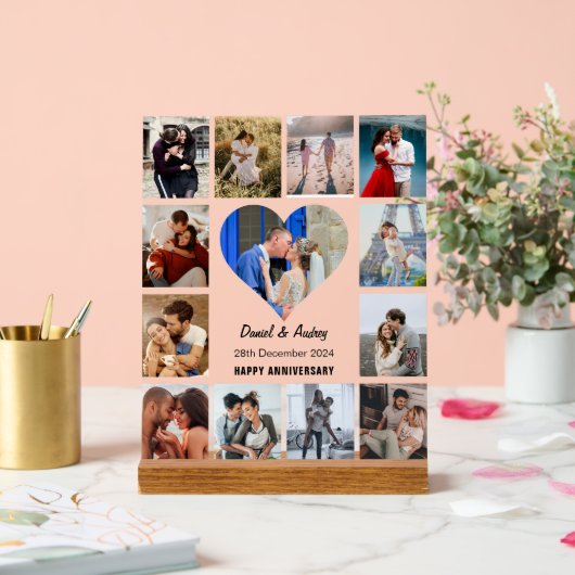 Personaliseer Heart Photo Collage Jubileum Gift Acryl Bord (Huwelijk)