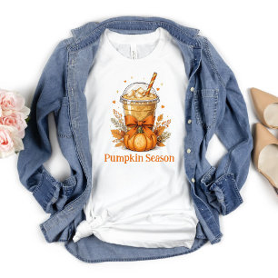 Personaliseer herfst pompoen ijskoffie latte t-shirt
