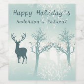 Personaliseer herten en boompatroon wijn etiket (Enkel label)