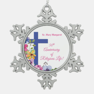 Personaliseer het 50e Jubileum Nun Religieuze Leve Tin Sneeuwvlok Ornament