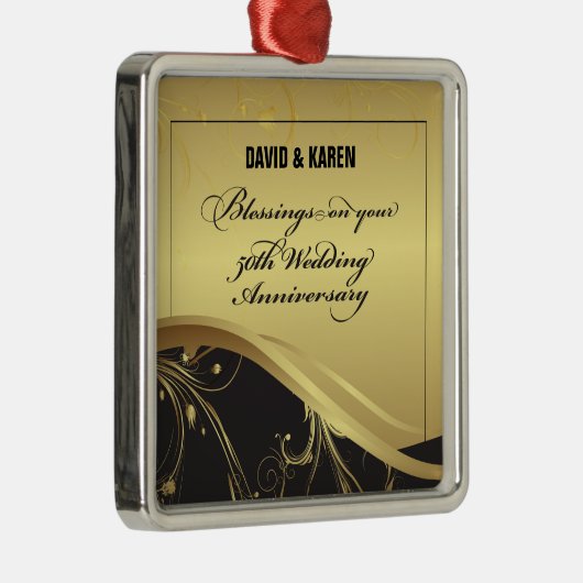 Personaliseer het 50e Jubileum Religieuze bruiloft Metalen Ornament (Rechts)