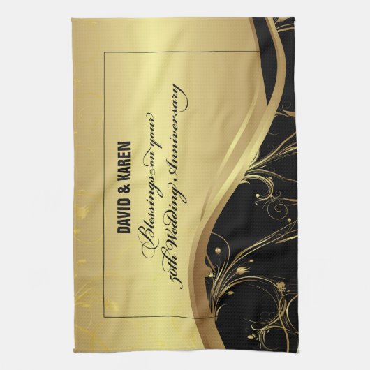 Personaliseer het 50e Jubileum Religieuze bruiloft Theedoek (Verticaal)