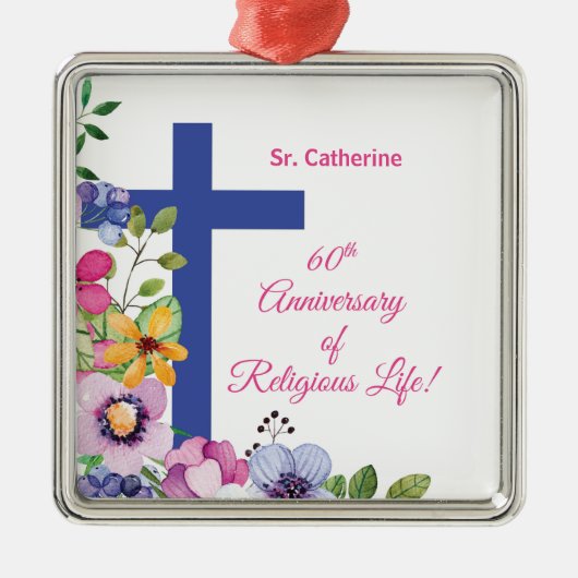 Personaliseer het 60ste Jubileum Nun Religious Lif Metalen Ornament (Voorkant)
