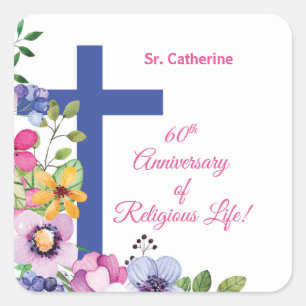 Personaliseer het 60ste Jubileum Nun Religious Lif Vierkante Sticker