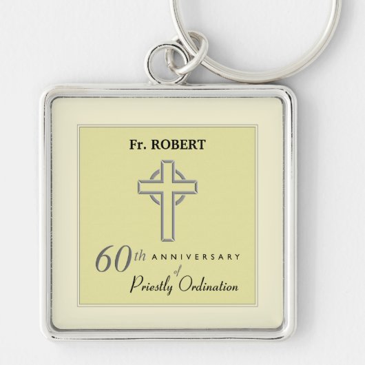 Personaliseer het 60ste Jubileum Priest in reliëfd Sleutelhanger (Voorkant)