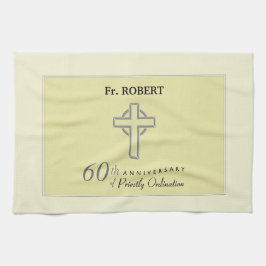 Personaliseer het 60ste Jubileum Priest in reliëfd Theedoek