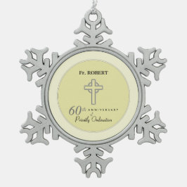 Personaliseer het 60ste Jubileum Priest in reliëfd Tin Sneeuwvlok Ornament