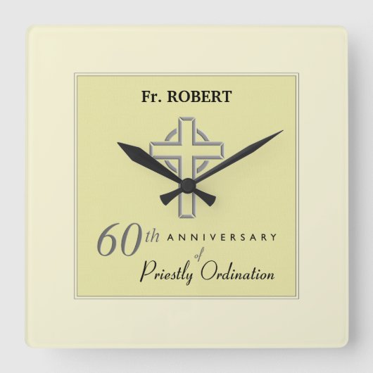 Personaliseer het 60ste Jubileum Priest in reliëfd Vierkante Klok (Voorkant)